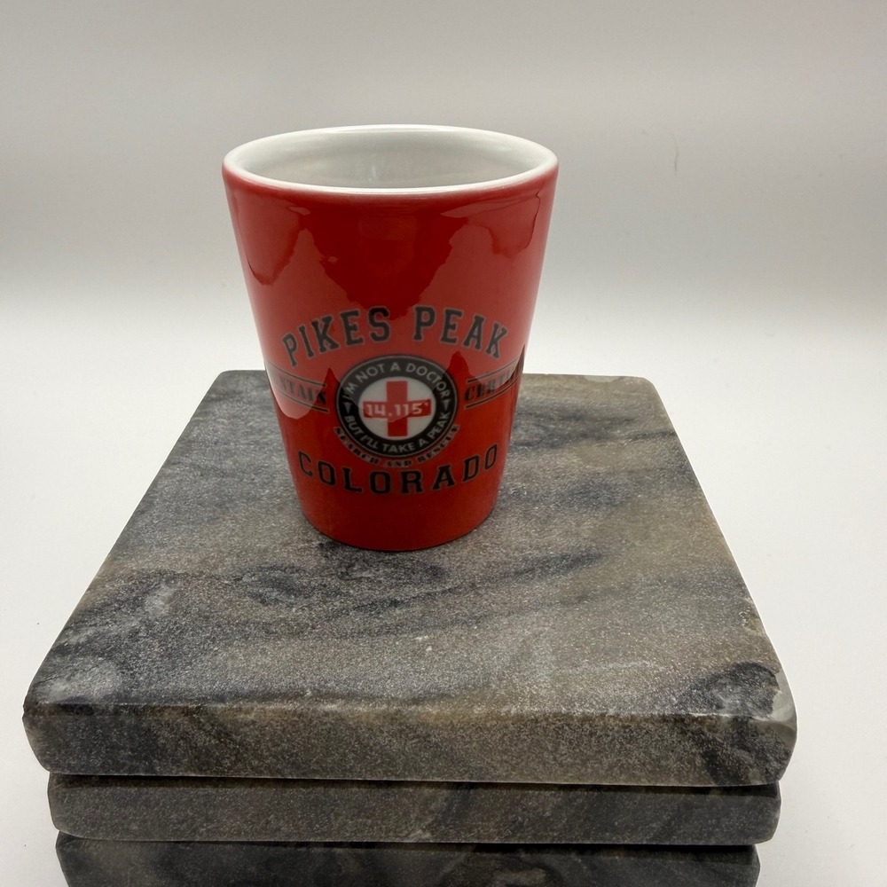 Pikes Peak Colorado Shot Glass 14115 Ft Red Ceramic Mountain Souvenir Cup